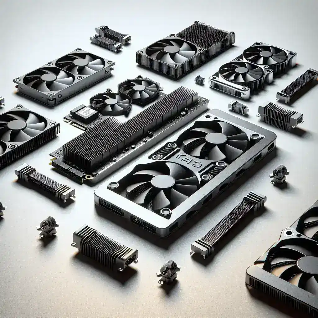 "Imagem de acessórios de refrigeração para SSDs M.2 de alto desempenho, destacando dissipadores de calor e ventoinhas, utilizados para otimizar a performance e a durabilidade em dispositivos de armazenamento no Brasil."